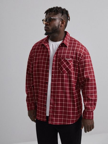 

extended sizes men plaid print button front shirt c0tp#, White;black