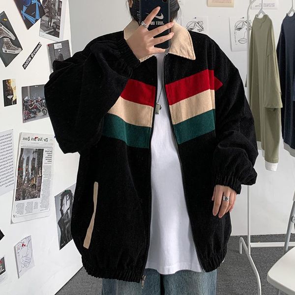 

men's jackets 2021 fashion spring jacket hip hop striped print harajuku men brand streetwear mens coats clothing zipper, Black;brown