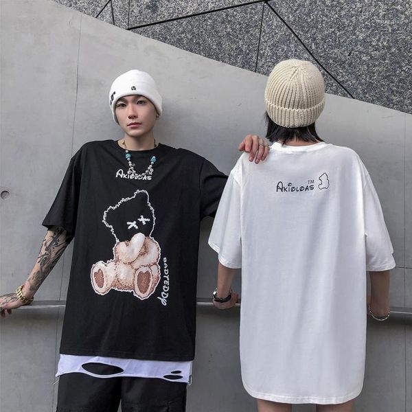 

men's t-shirts t shirt short sleeve european style bad girl clothes bear print 2021 summer couple harajuku loose streetwear, White;black