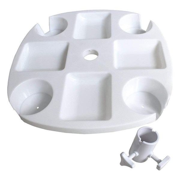 

portable beach umbrella table tray with 4 cup holders, 4 snack compartments for patio, garden, swimming pool