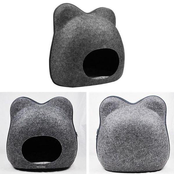 

cat beds & furniture natural felt bed breathable detachable pet cave dark gray small and houses with cushion for pets cats accessories