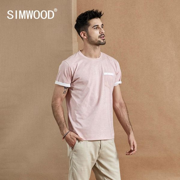 

simwood 2021 summer new layered chest pocket t-shirt men melange vintage short sleeve fashion tshirt 100% cotton 190431 210225, White;black