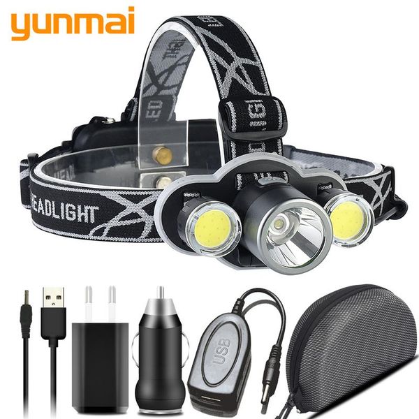 

headlamps z34 led headlamp xm-l t6 & cob waterprooflamp torch power bank headlight for camping usb rechargeable 18650 battery