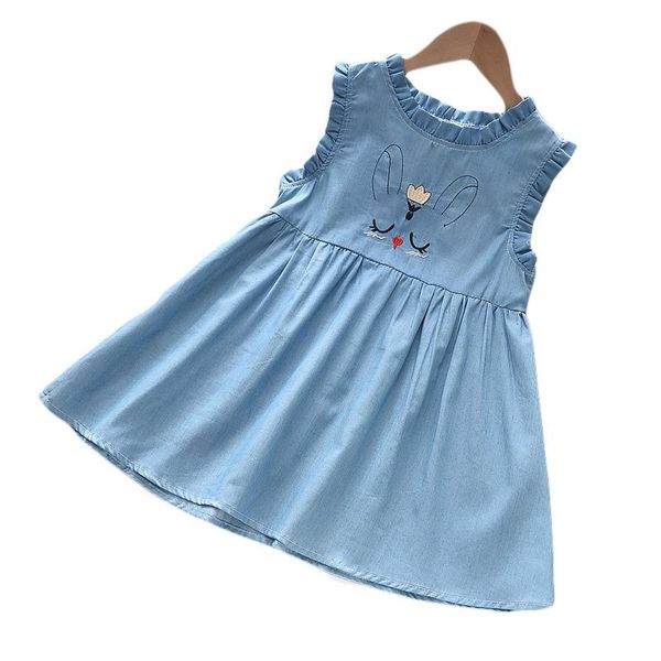 

girl's dresses keelorn girls 2021 summer kids princess dress denim casual clothes cartoon embroidery vestidos, Red;yellow
