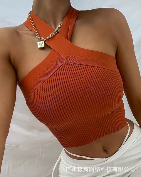 

women's tanks & camis 2021 summer cross halter knitted vest, White