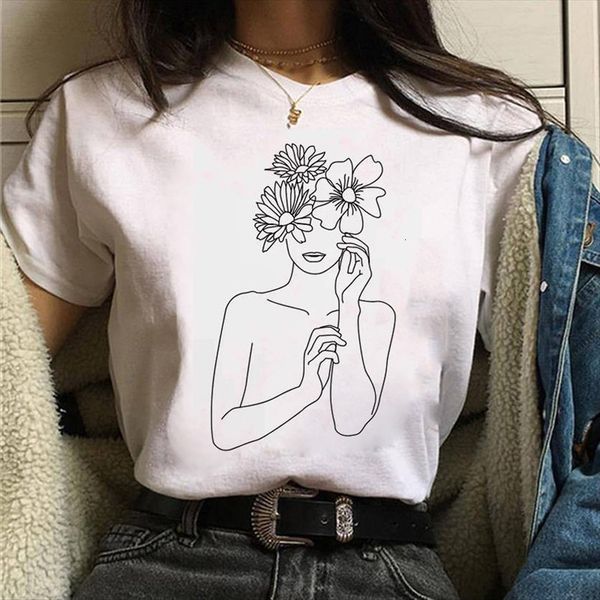 

line art flowers print harajuku womens ullzang retro graphic funny 90s, White