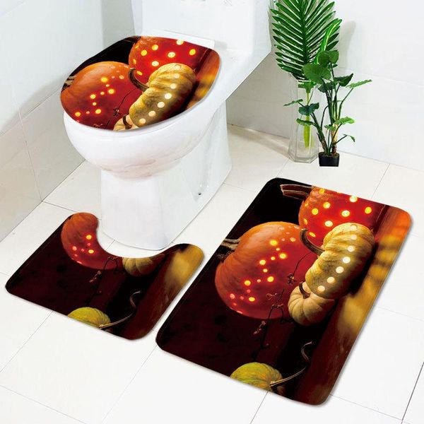 

bath mats 3pcs bathroom supplies toilet mat floor set non-slip absorbent carpet pumpkin pattern 3d hd printing to map customization