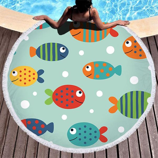 

towel microfiber travel beach for yoga mat tassel fruit blanket large round circle ocean printed tapestry home decor