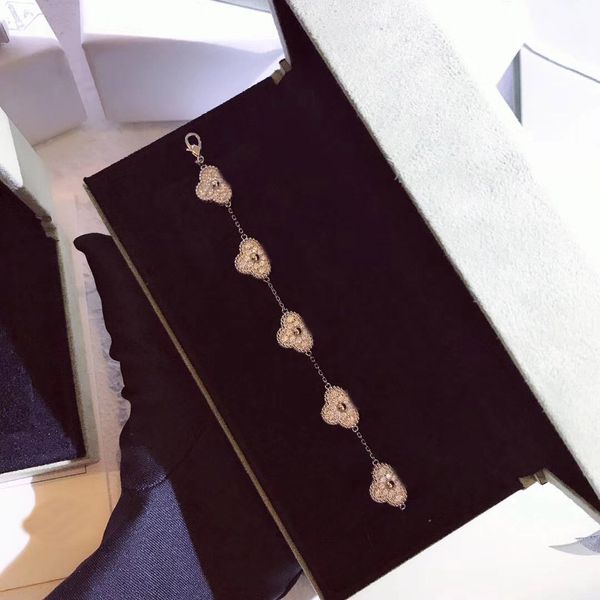 Чистое серебро S925 Роскошный качественный дизайн 5 цветочный браслет с застежкой из бриллиантов и ромбов Ювелирное подарочное ожерелье PS5218-1