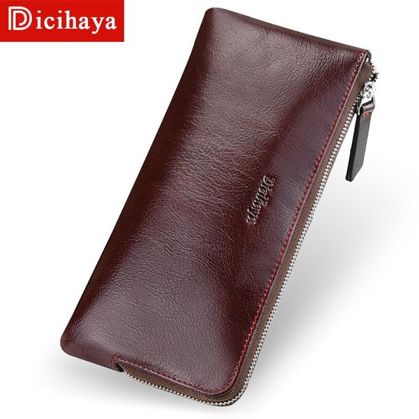 

wallets dicihaya men long wallet luxury holder purses genuine leather money portfe carte zipper clutch for phone bag, Red;black
