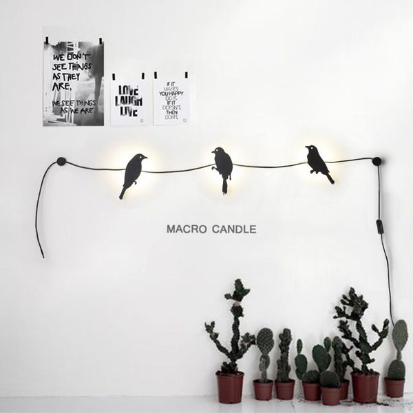 

modern simple black bird wall lamp children's room decor lights animal wall lamp iron bird sconce nordic living room