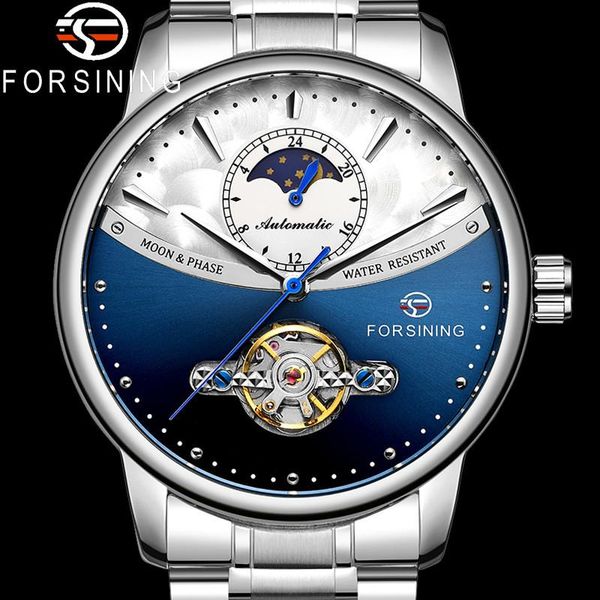 

wristwatches forsining classic tourbillon automatic mechanical men wristwatch military sport male clock steel man watch 817, Slivery;brown