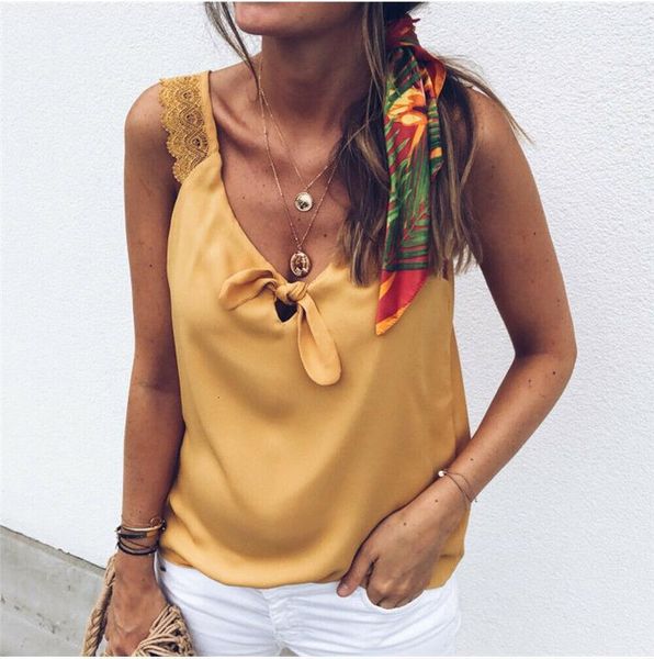 

2021 fashion v neck summer women lace sleeveless vest loose casual tanks elegant female shirts debardeur femme t, White