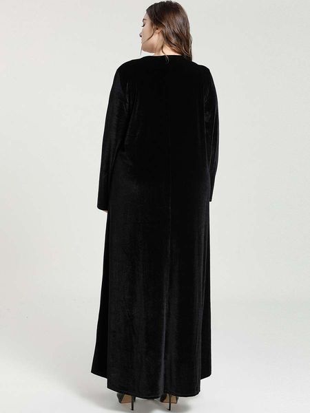 

dressed large female flower plant embroidered sleeve muslim neck velvet winter elegant maxi dress ta9247 79gk, Black;gray