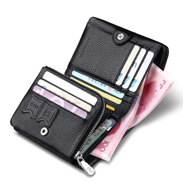 

men's short leather wallet fashion business multi-function vertical card holder large capacity high-end coin zipper wallet, Red;black