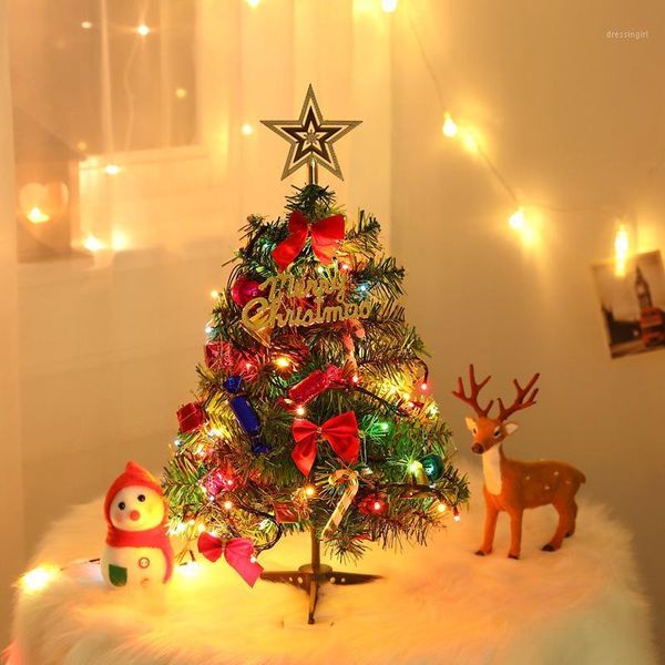 

christmas decorations 2021 mini tree with lights, bows, bells, pine cones, gifts, desk home, year