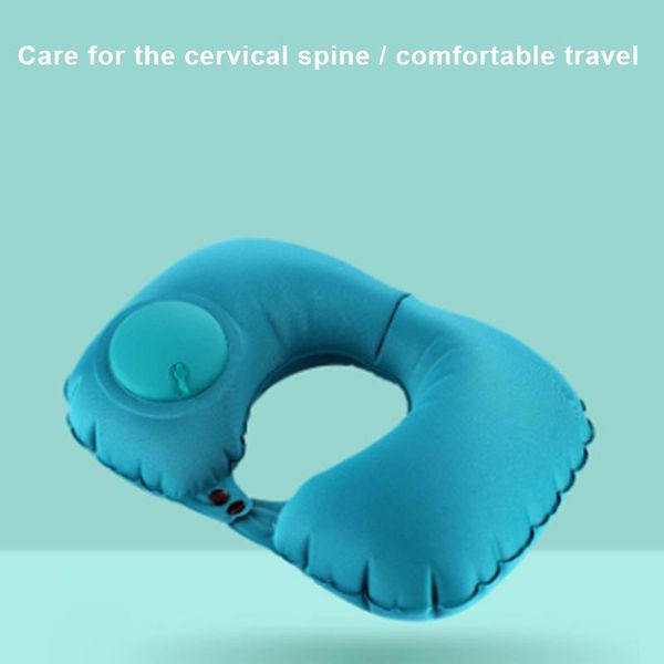 

pillow u-shaped portable travel automatic inflatable flocking u-pillow push-type js23