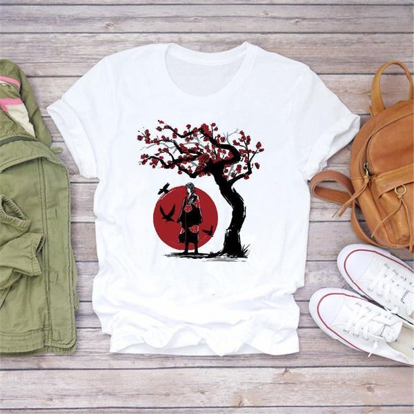 

2021 new fashion women t shirt short sleeve naruto uchiha sasuke itachi print female t-shirts harajuku cool hip hop tees, White