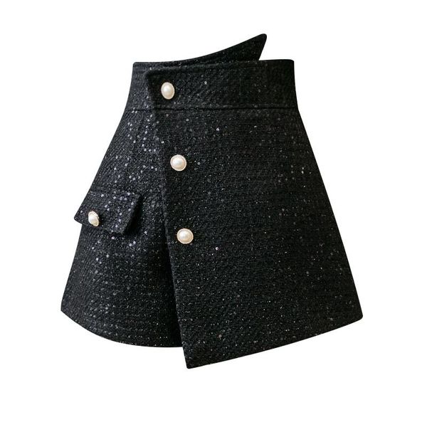 

women's shorts ins european fashion irregular sequins woolen skirt women wide leg short pants a-line boots bottom winter autumn, White;black