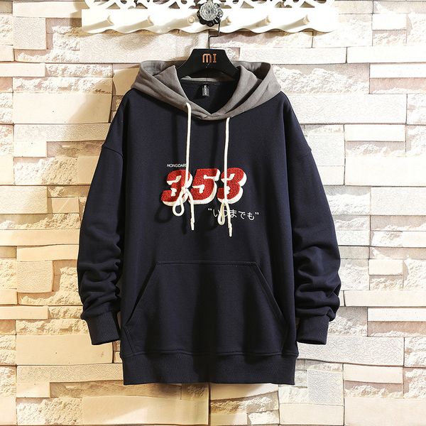 

2021 new fashion hoodie streetwear hip hop patchwork hooded jersey hoody men's hoodies drawstring pocket sweatshirts plus size osmc, Black