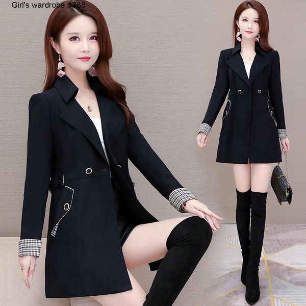 

women's jackets small suit short style autumn 2021 waist closing thin temperament casual fashion windbreaker coat, Black;brown