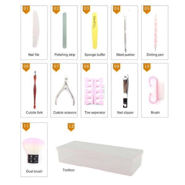 

nail art kits 13pcs tool kit clippers, cuticle pusher, file and buffer manicure supplies set with toolbox accessories