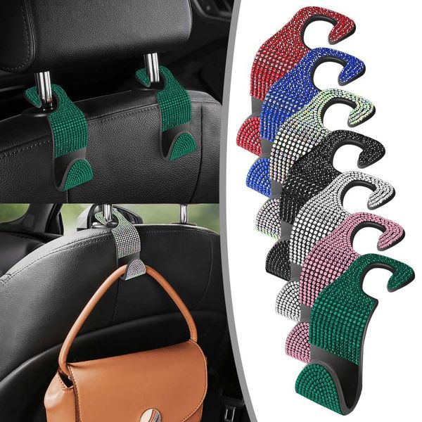 

hooks & rails universal car headrest back seat hook rhinestone hanger vehicle organizer holder for handbags purses coats and grocery bag