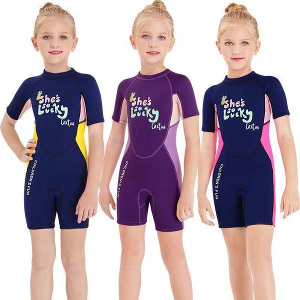 

children diving suit lucky girl 2.5mm neoprene wetsuits surfing jellyfish short swimwear wetsuit for girls kids swimsuit