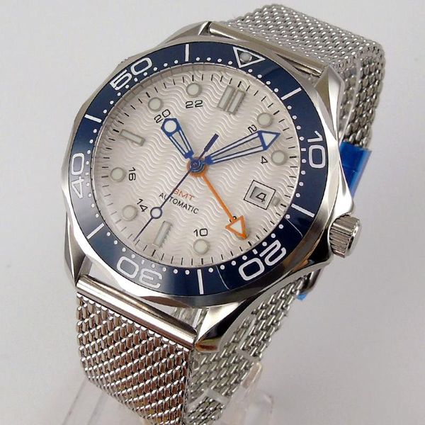 

wristwatches 41mm sterile dial sapphire glass date ceramic bezel steel bracelet gmt automatic movement men's watch, Slivery;brown