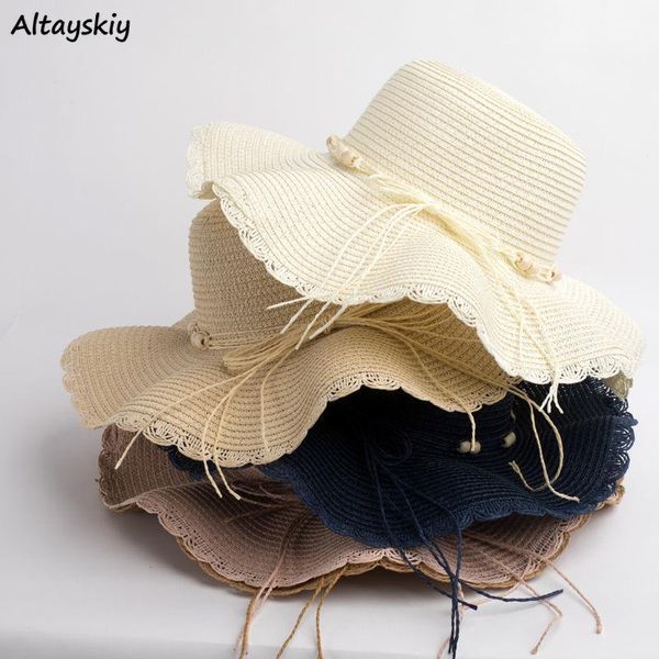 

wide brim hats sun women ulzzang sun-protection all-match beach vacation elegant lady leisure stylish solid 2021 design straw-hat, Blue;gray