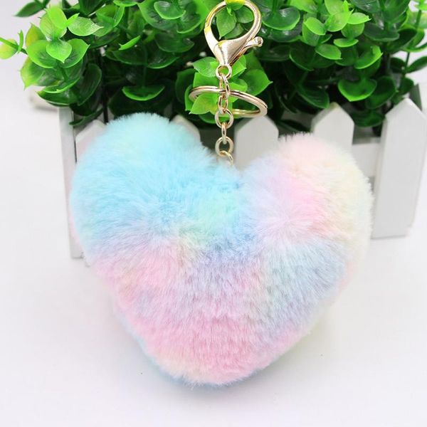 

keychains love cute fur ball bag pendant keychain colorful simulation peach heart ladies car soft faux, Silver