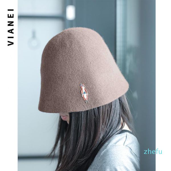 

2020 retro soft girl student hat female autumn and winter warm casual wild wool bucket cap net red fisherman hat basin cap, Black;white