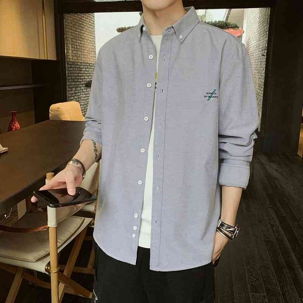

casual long sleeve 2021 autumn new simple multicolor men's oxford spinning loose casual shirt fashion2021, White;black