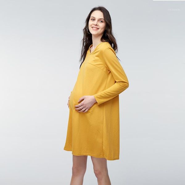 

maternity dresses clothing 2021 women casual loose o neck long sleeve knee-length pregnant dress vestidos plus size 5xl1, White