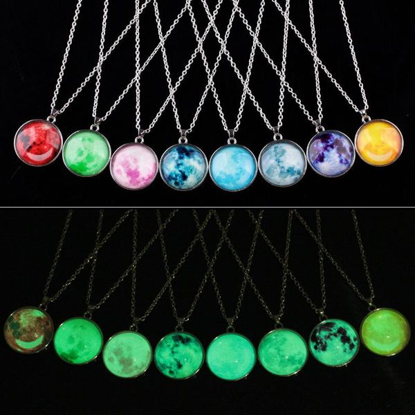 

pendant necklaces glow in the dark personality necklace women luminous original universe dream starry sky time gem jewelry, Silver