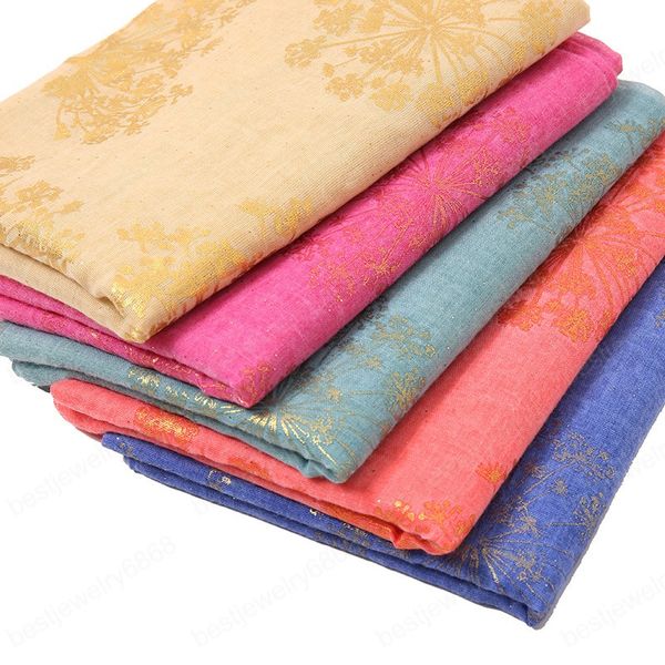 12 cores mulheres shimmer ouro floral viscose xale lenço de alta qualidade envoltório pashmina hijab muçulmano hijab 176 * 70cm
