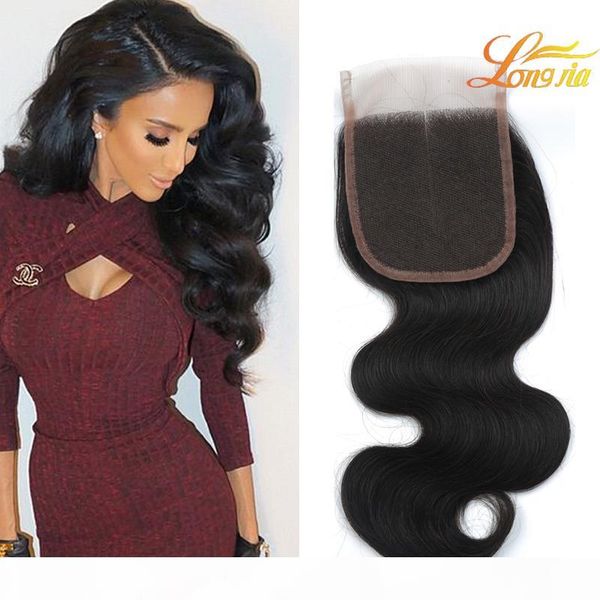 

peruvian body wave 4x4 lace closure 100% unprocessed virgin peruvian human hair closure natural color dyeable, Black;brown