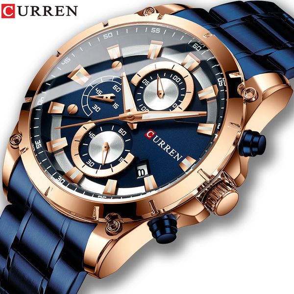 

curren creative design watches men luxury casual quartz wristwatch with stainless steel chronograph sport watch male clockg, Slivery;brown