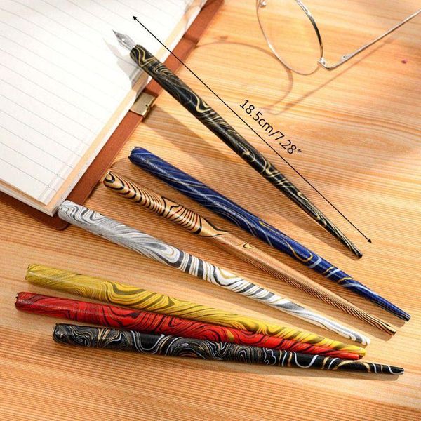 

fountain pens marble wood manga calligraphy dip pen holder with 6 nibs for lettering skiching p9jb