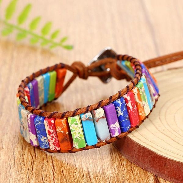 

charm bracelets chakra bracelet jewelry handmade multi color natural stone tube beads leather wrap couples gifts, Golden;silver