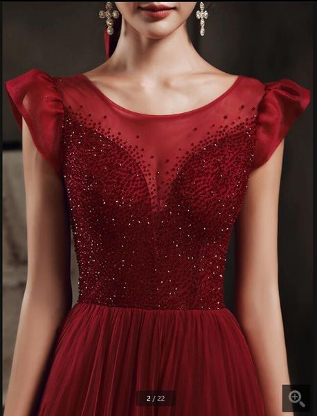 

2021 new arrival wine tulle a line prom dress heavily beading crystals sparkly formal evening dresses cap sleeve corset floor length elegant, Black