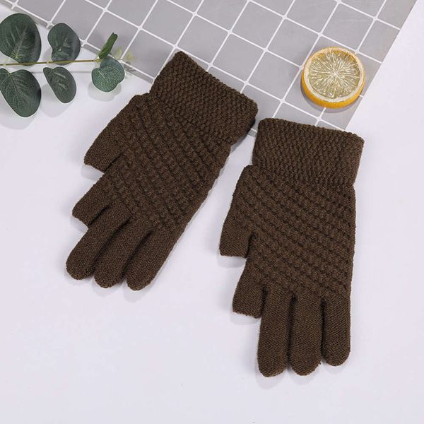 

gloves autumn and winter men' women' half finger exposed two finger simple work cold proof writing outdoor riding warm, Blue;gray