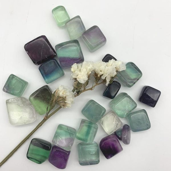 

50g natural green purple fluorite crystal polished cube stone gravel specimen decoration healing home decor stones