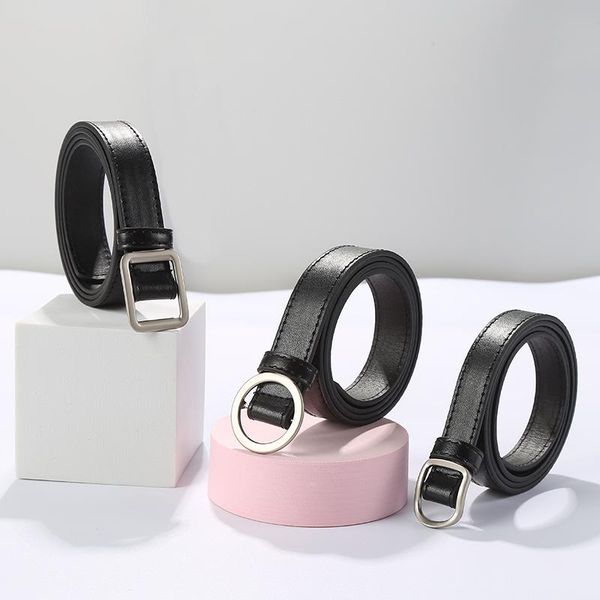 

square buckle women belt simple vintage students waistband adjust fashion casual no-hole cummerbunds, Black;brown