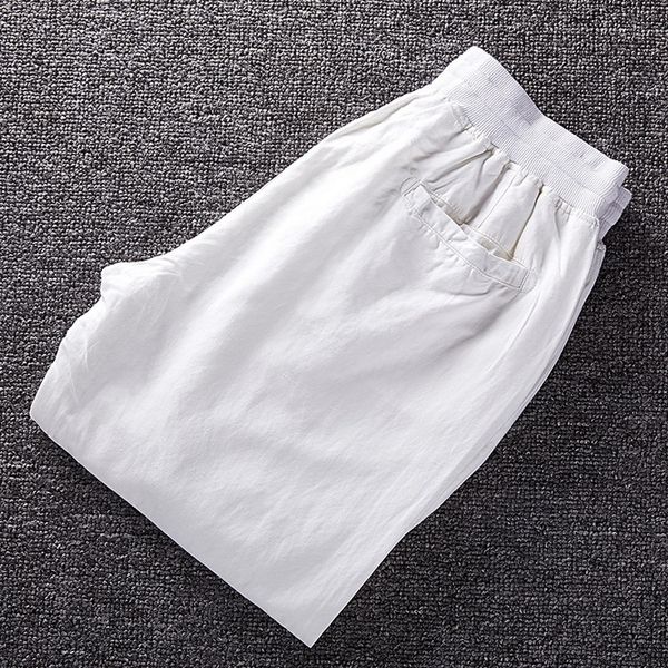 

2021 fall new style white blue men casual cotton cuffed joggers pants mens long trousers linen mannen broek gq03, Black