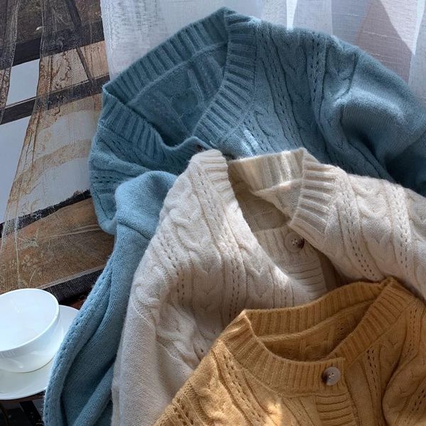 

loose knitted sweater cardigan women plus size solid sweater coat autumn winter long sleeve o neck women 2021 white, White;black