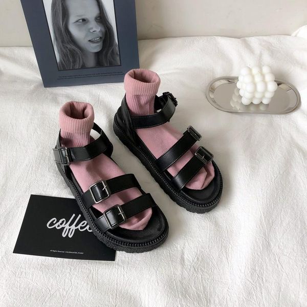 

gladiator platform women's sandals 2021 summer fashion women chunky beach sandal denim comfortable sandalias, Black