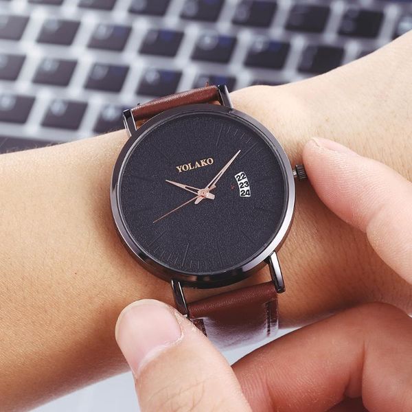 

wristwatches male watch fashion business simple men watches classic leather strap color pointer casual sport date clock erkek kol saati, Slivery;brown