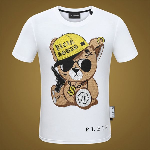 

plein bear t shirt mens designer tshirts brand clothing rhinestone skull men t-shirts classical hip hop streetwear tshirt casual tees pb 113, White;black