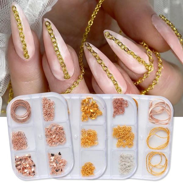 

nail art decorations 120cm rose gold chain shapes charms ring buckle alloy stud decoration nails jewelry manicures supply accessories be1910, Silver;gold